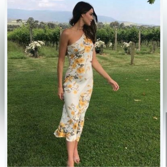 BEC & BEC MATILDE ASYM ONE SHOULDER FLORAL MIDI DRESS SIZE 8 - Picture 9 of 10
